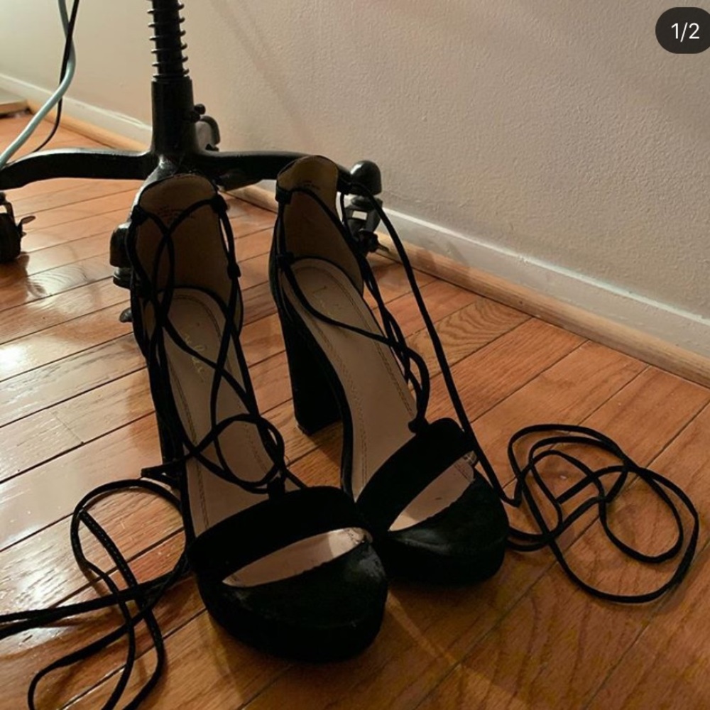 black lace up heels